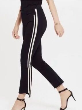 Mother Denim - Black Side-Stripe Ankle Pants with White Stripes